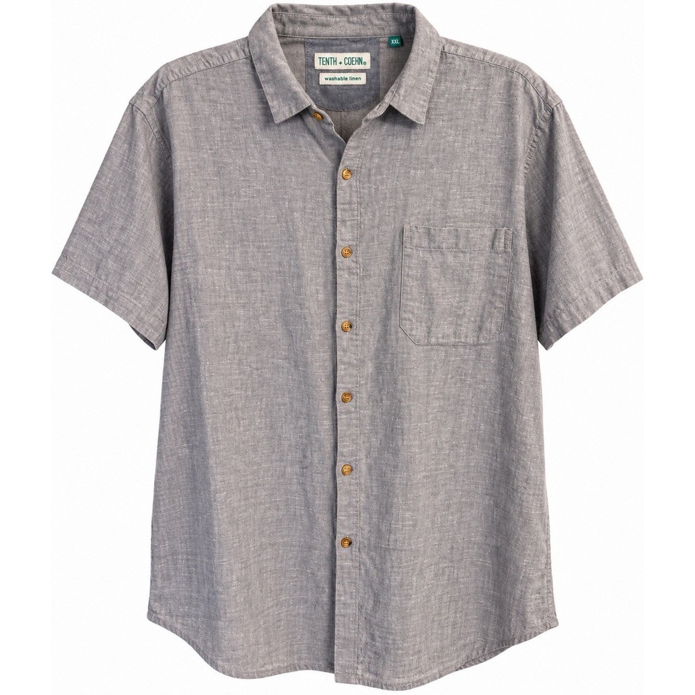 Tenth + Coeh Linen Cotton Shirt Men XXL Gray Coastal Grandpa Resort Button Down